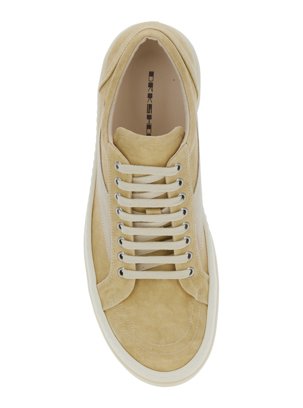 Beige Low Top Sneakers With Vintage Effect Denim Man Cotton Polyester Rubber