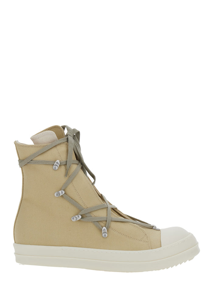 Hexa Beige Sneakers With Decorative Oversize Laces Denim Man Cotton