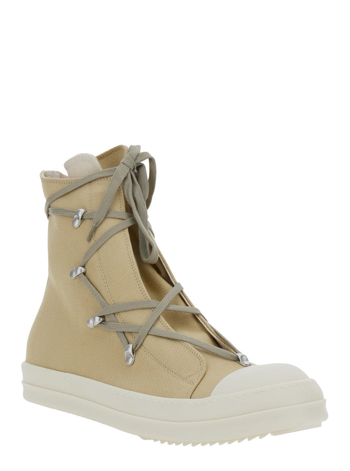 Hexa Beige Sneakers With Decorative Oversize Laces Denim Man Cotton