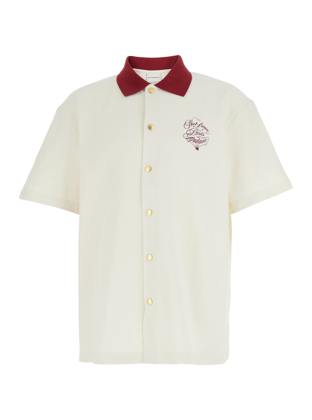 Beige Shirt With Embroidered Slogan On Front And Back Cotton Man Blouses