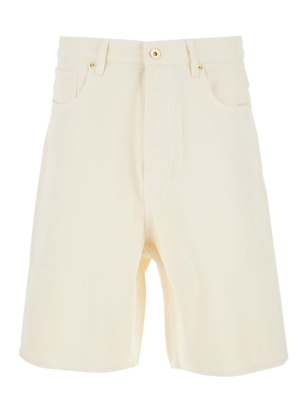 Le Short Baggy Écru White with Wide Leg and Logo Patch on the Rear in Cotton Man Bermuda