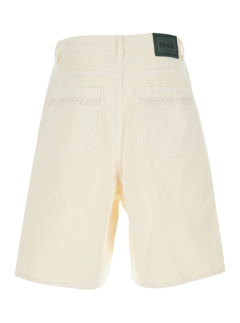 Le Short Baggy Écru White with Wide Leg and Logo Patch on the Rear in Cotton Man Bermuda