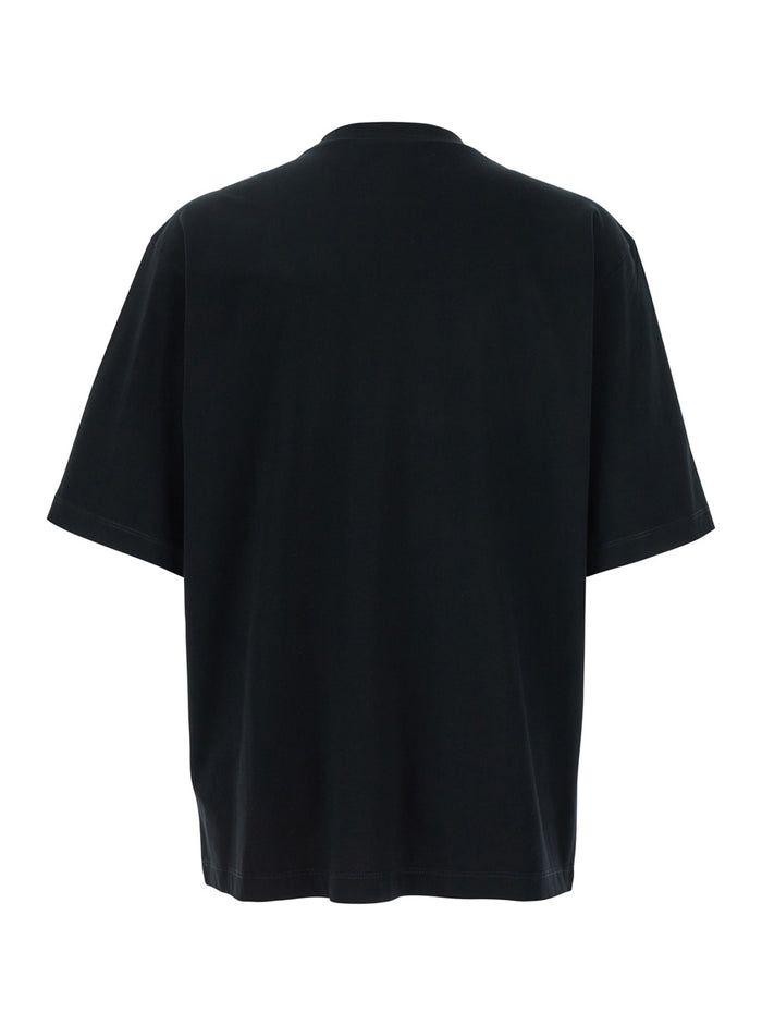 Black Crewneck T-Shirt with Print on the Front in Cotton Man Tshirts And Polo Shirts