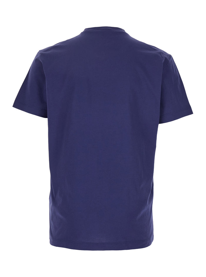Blue Crewneck T-Shirt with Logo Print on the Front in Cotton Man Blu Tshirts And Polo Shirts