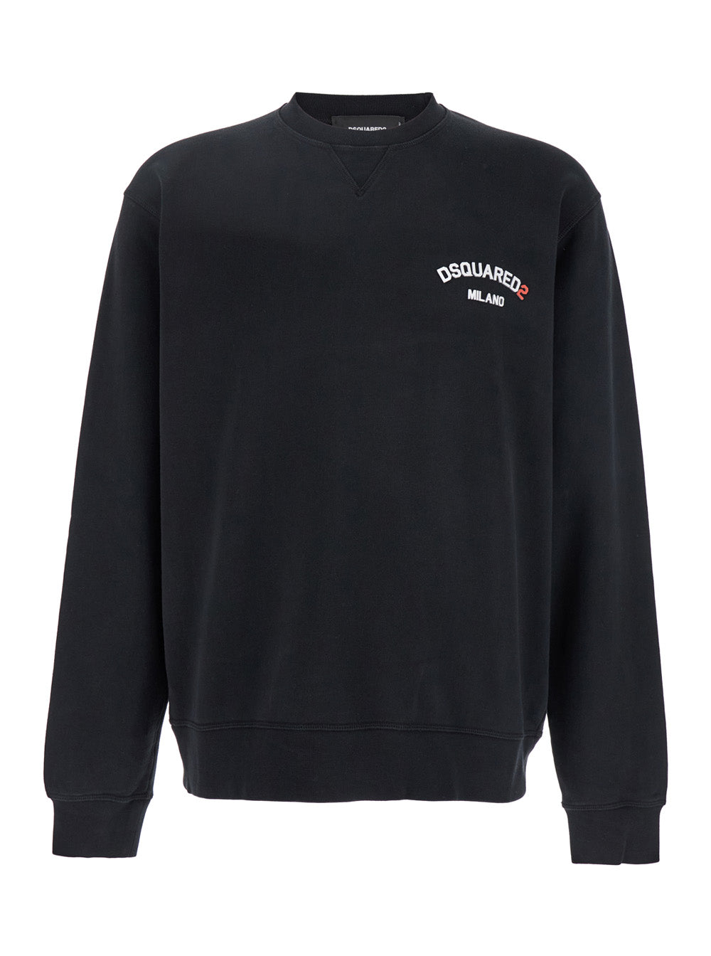 Black Crewneck Sweatshirt With Logo Lettering On The Front Cotton Man Sweatshirts