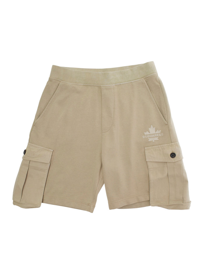 Grey Shorts With Logo Detail On The Front Cotton Boy And Bermuda
