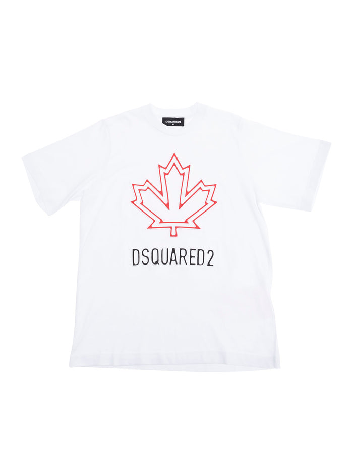 White Crewneck T-Shirt With Maxi Logo Print On The Front Cotton Boy Tshirts And Polo Shirts