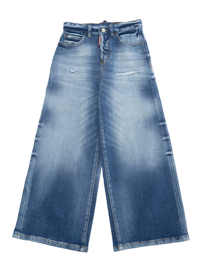 Traveller Blue Jeans With Logo Patch On The Rear And Distressed Effect Denim Boy Blu Cotton Elastane Trousers