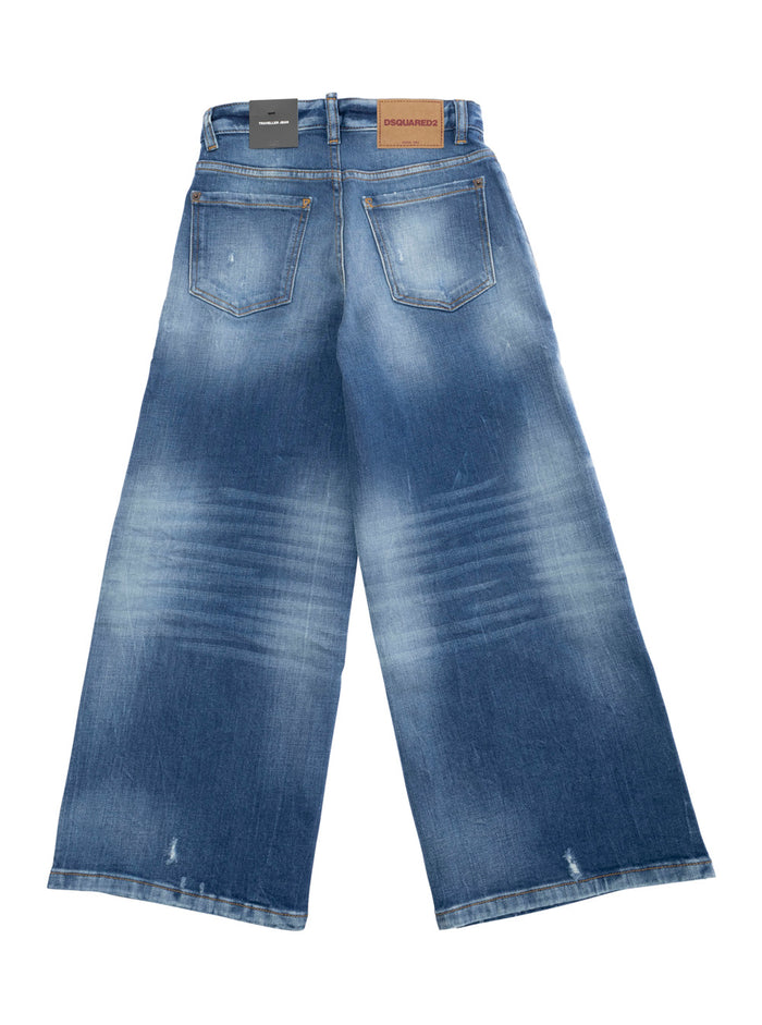 Traveller Blue Jeans With Logo Patch On The Rear And Distressed Effect Denim Boy Blu Cotton Elastane Trousers