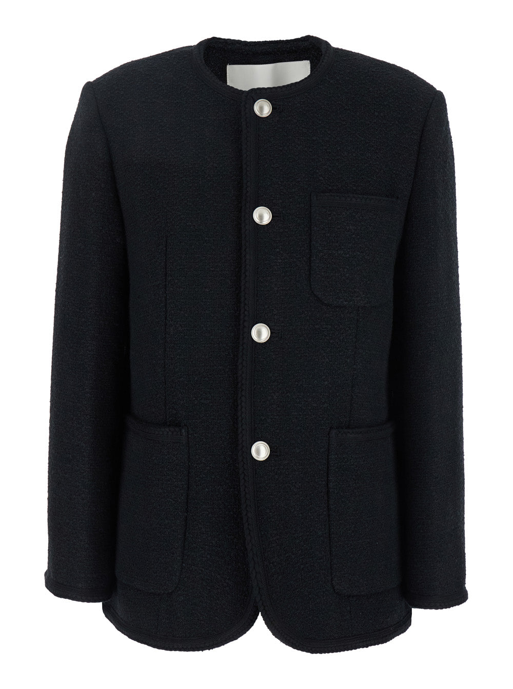 Black Oversize Collarless Jacket Cotton Blend Woman Blazers