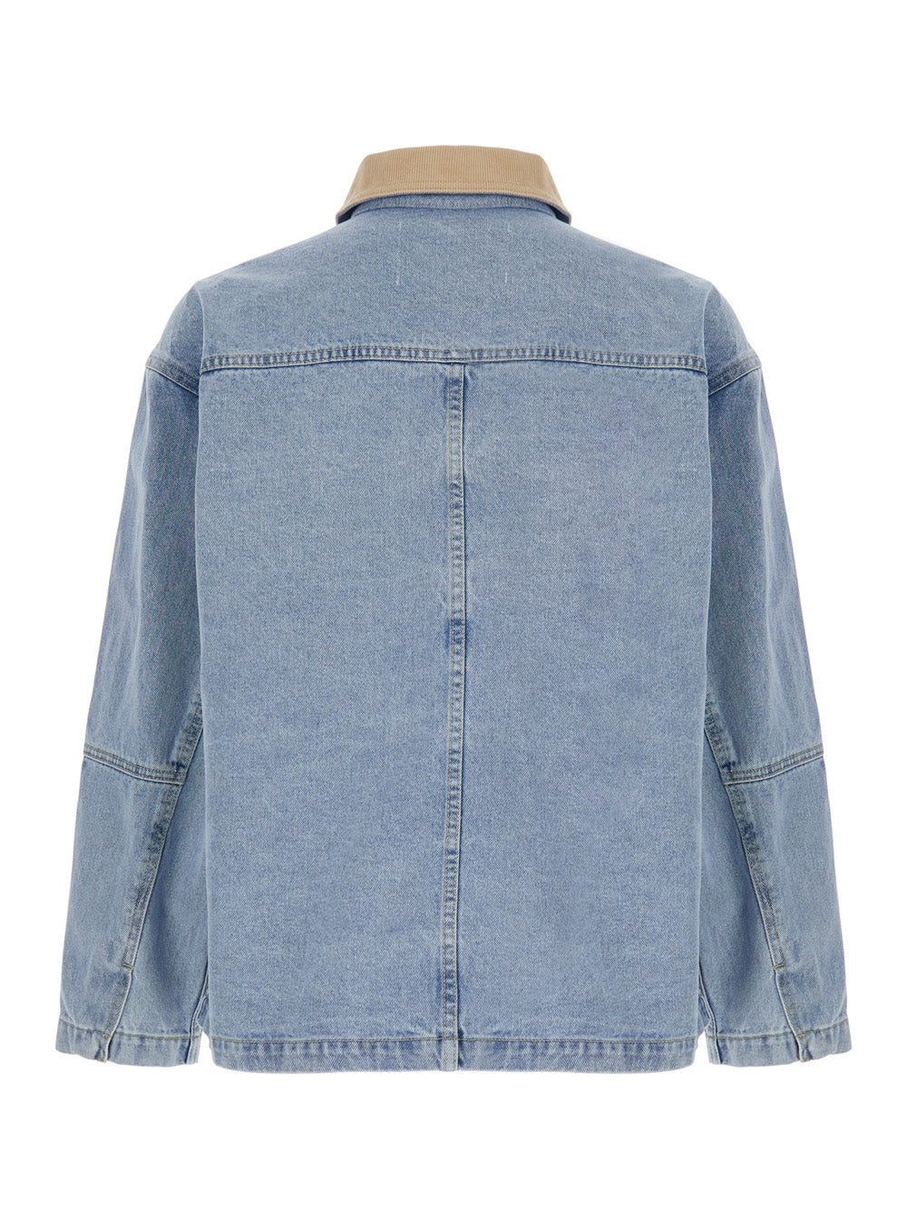 Light Blue Jacket with Contrast Collar and Patch Pockets on the Chest in Cotton Man Outerwear