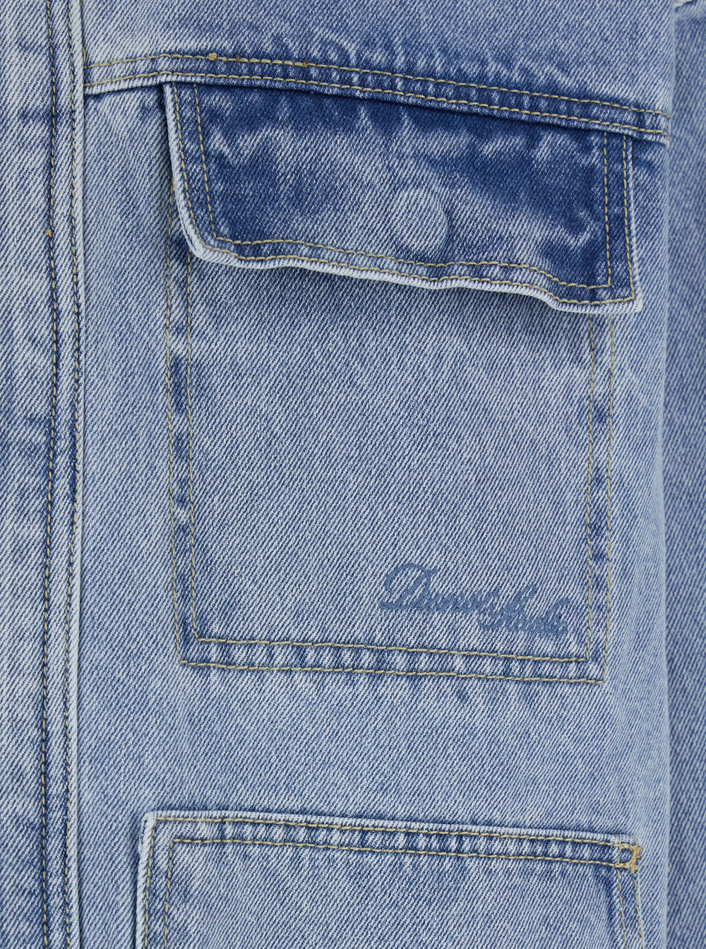 Light Blue Jacket with Contrast Collar and Patch Pockets on the Chest in Cotton Man Outerwear