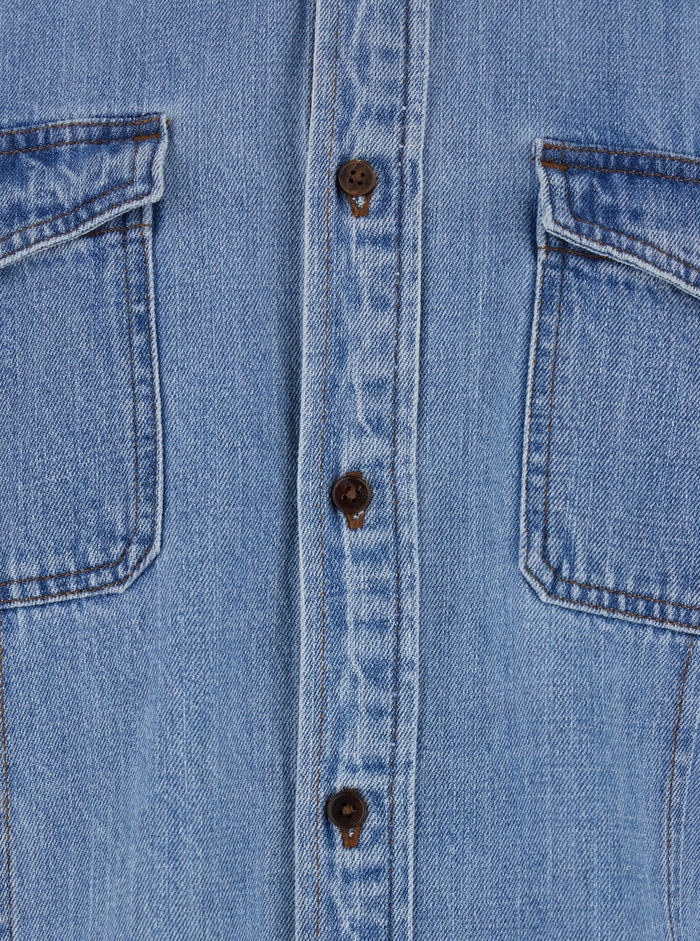 Blue Jacket with Patch Pockets on the Chest in Denim Man Light Cotton Outerwear