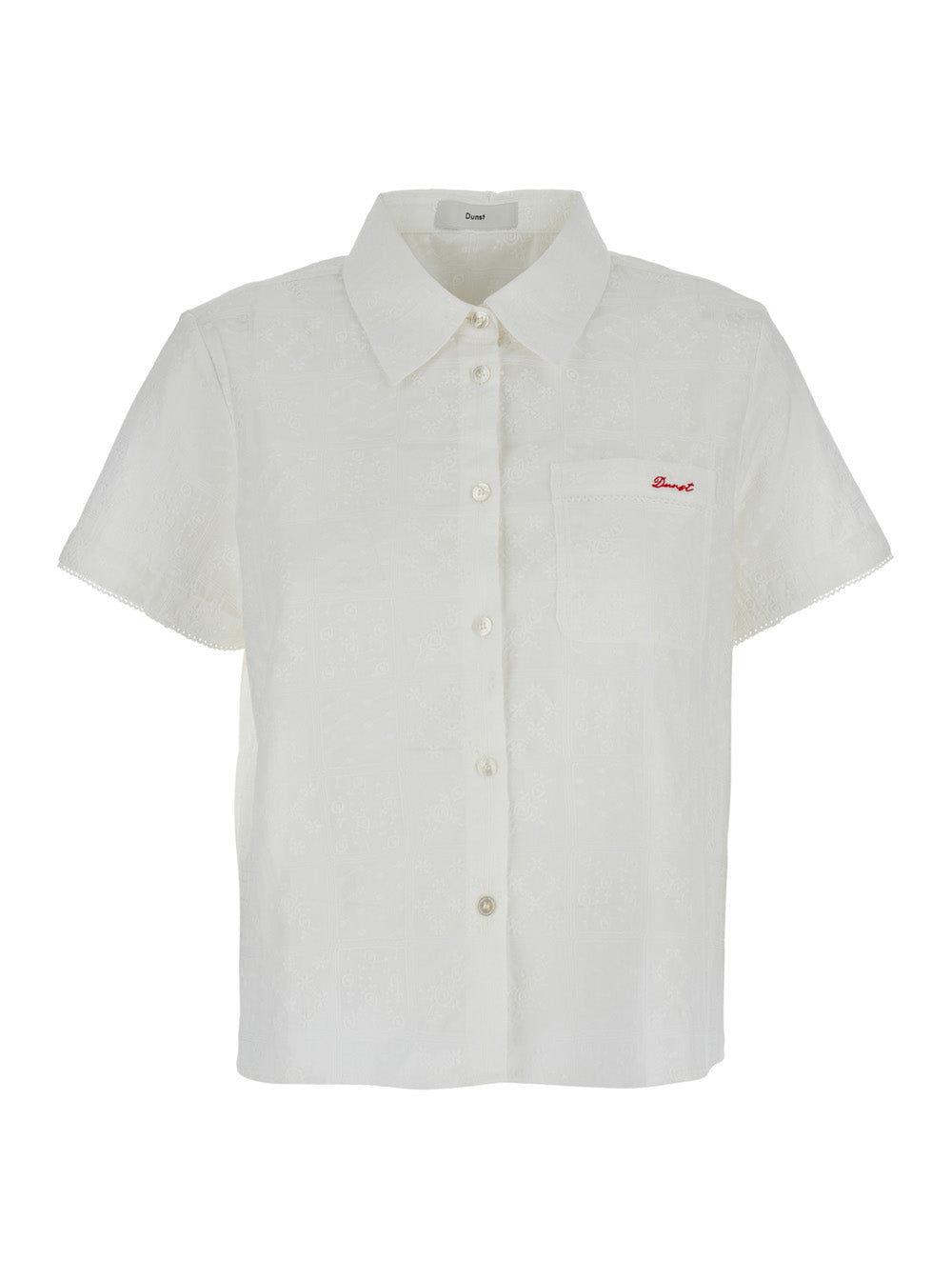 White T-Shirt With Classic Collar And Logo Lettering Embroidery On The Front Cotton Blend Woman Rayon Shirts Blouses