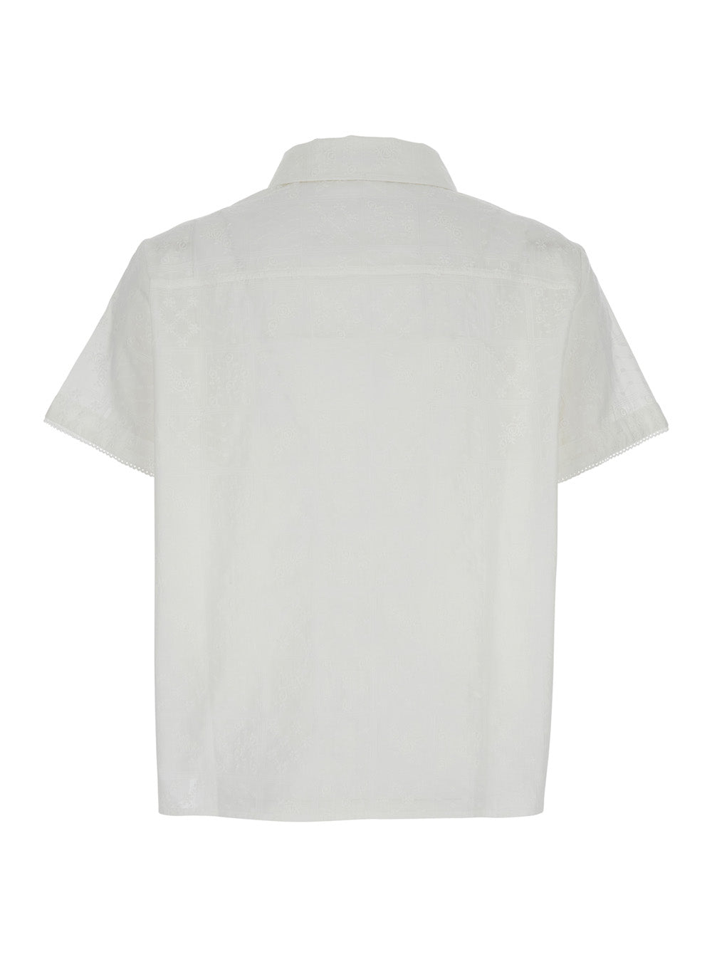 White T-Shirt With Classic Collar And Logo Lettering Embroidery On The Front Cotton Blend Woman Rayon Shirts Blouses