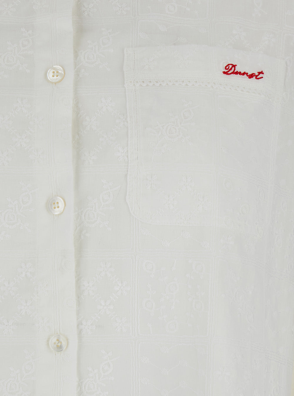 White T-Shirt With Classic Collar And Logo Lettering Embroidery On The Front Cotton Blend Woman Rayon Shirts Blouses