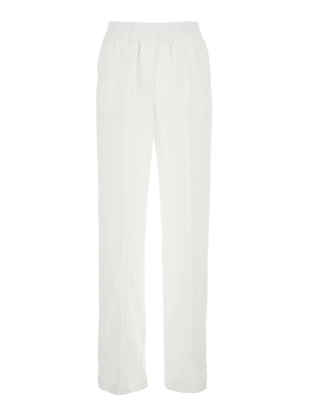 White Pants With Elastic Waist Linen Woman Trousers