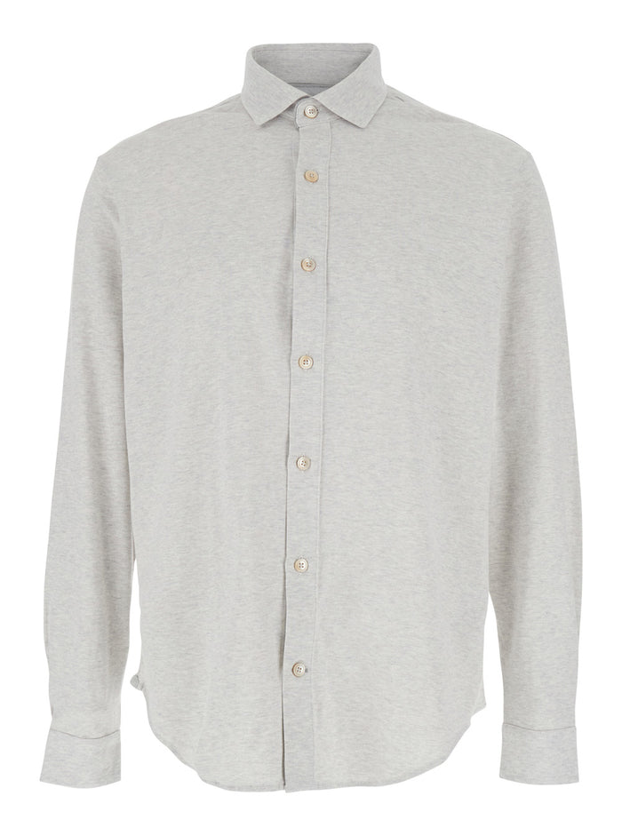Grey Shirt with Classic Collar in Cotton Man And Blouses