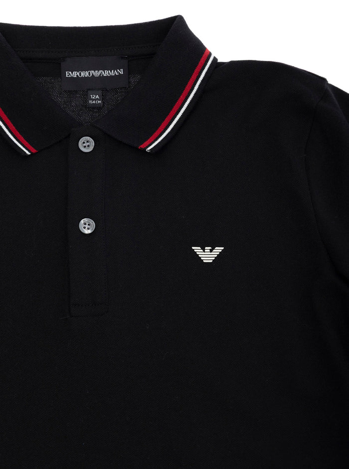 Black Polo Shirt With Classic Collar And Logo Embroidery On The Front Cotton Blend Boy Tshirts