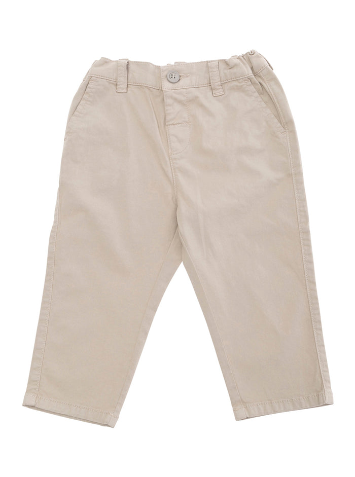 Beige Pants With Elastic Waist And Logo Detail On The Rear Cotton Stretch Baby Elastane Trousers
