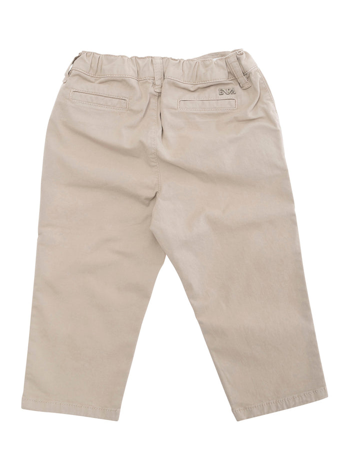 Beige Pants With Elastic Waist And Logo Detail On The Rear Cotton Stretch Baby Elastane Trousers