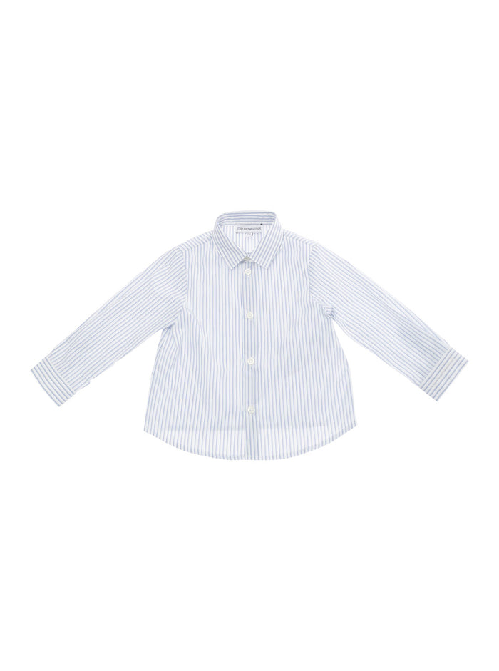 Light Blue Shirt With All-Over Strpied Motif And Logo Lettering Embroidery On The Cuff Cotton Baby Blouses