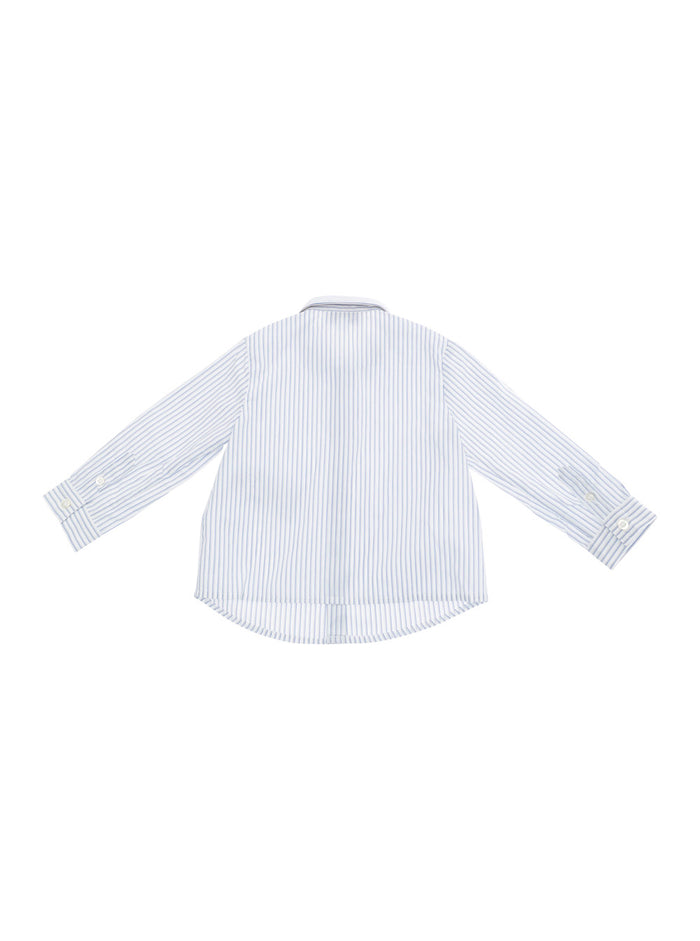 Light Blue Shirt With All-Over Strpied Motif And Logo Lettering Embroidery On The Cuff Cotton Baby Blouses