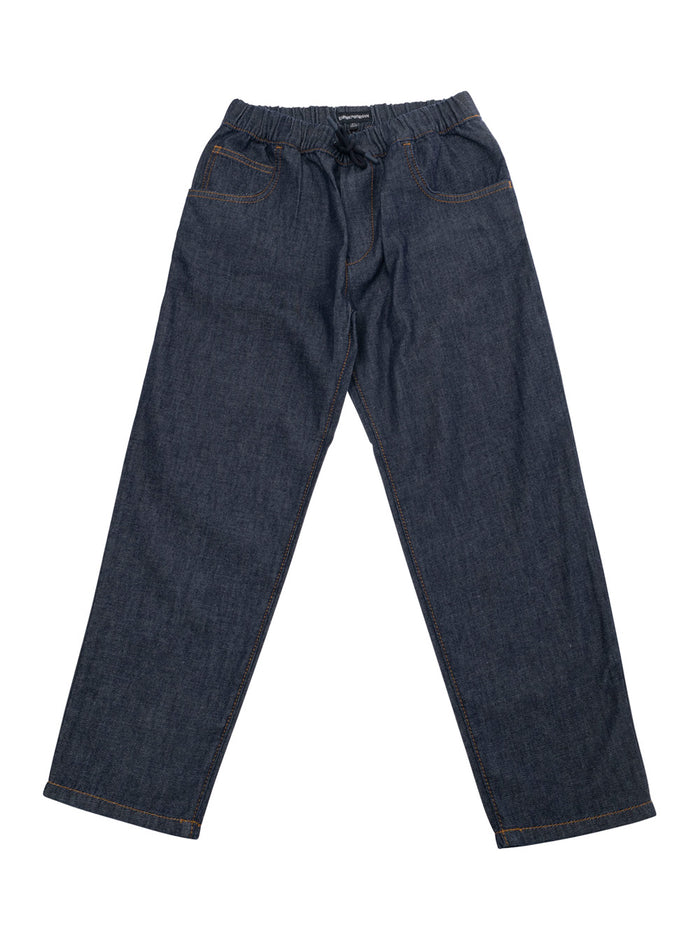 Blue Pants With Drawstring Elastic Waist And Logo Embroidery On The Rear Cotton Boy Blu Jean