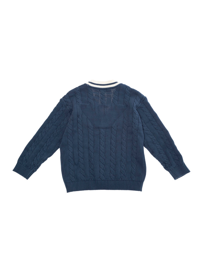 Blue Cardigan With V Neck And Logo Embroidery On The Front Cotton Boy Blu Jersey