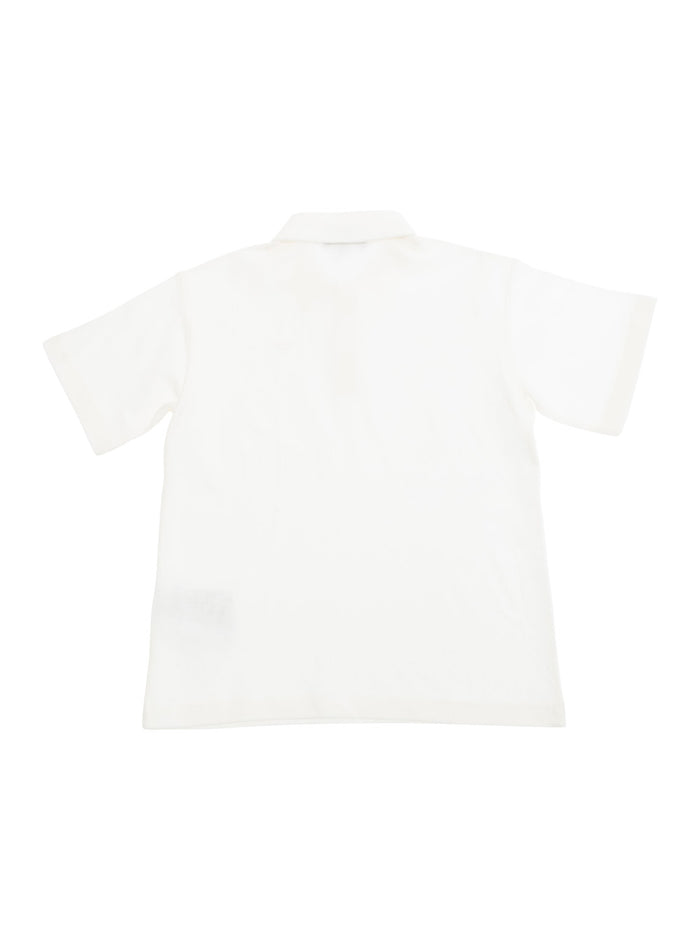 White Polo Shirt With Classic Collar And Tonal Logo Embroidery On The Front Cotton Boy Tshirts