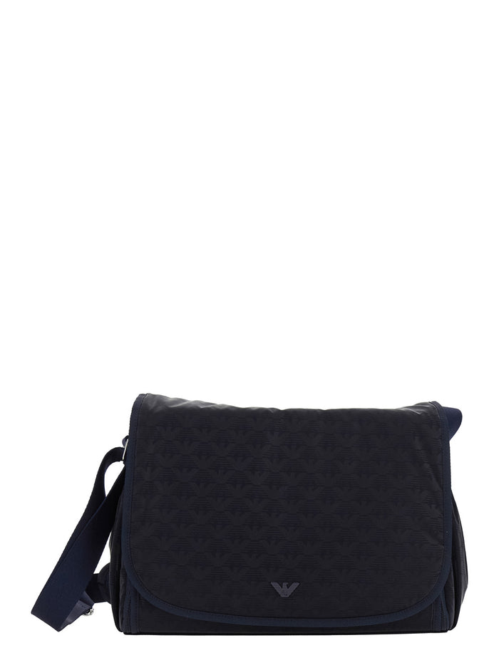 Blue Crossbody Bag With Adjustable Shoulder Strap And All-Over Logo Embroidery Tech Fabric Boy Blu Polyester