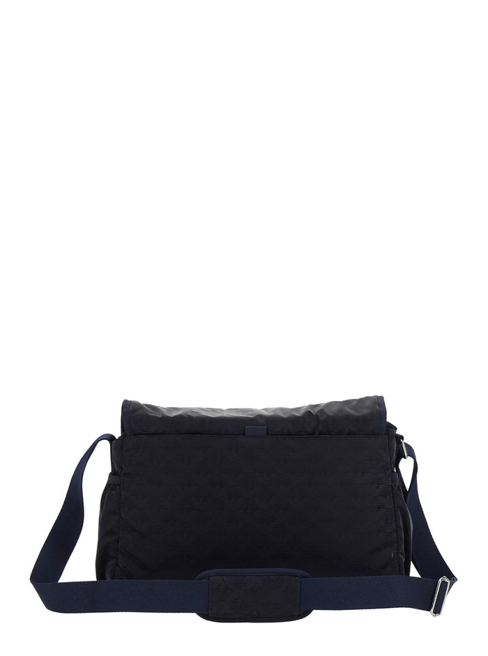 Blue Crossbody Bag With Adjustable Shoulder Strap And All-Over Logo Embroidery Tech Fabric Boy Blu Polyester