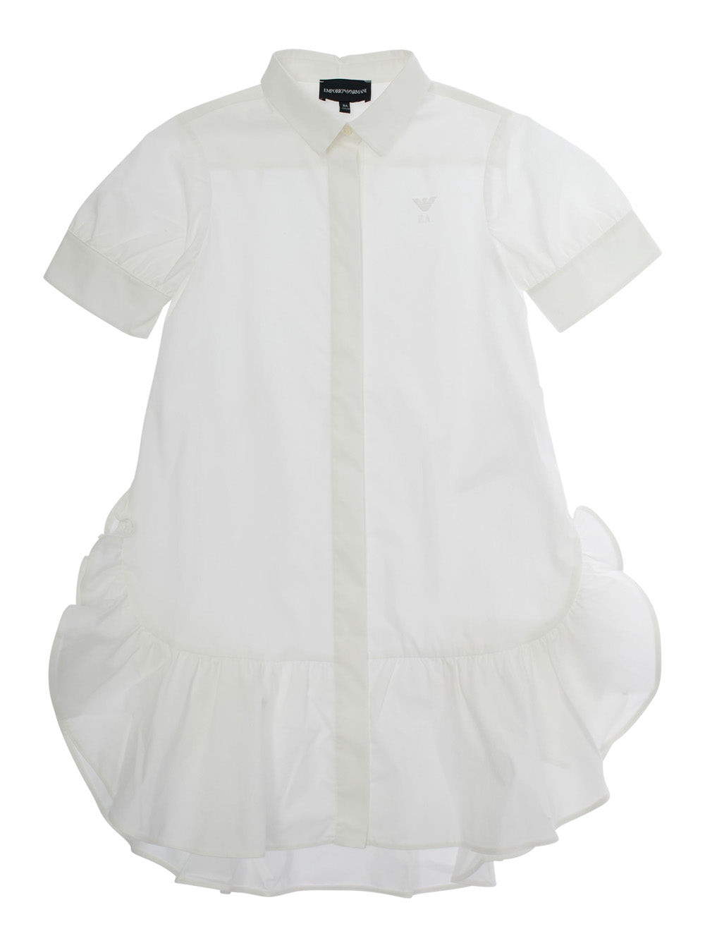 White Dress With Tonal Logo Embroidery On The Front And Puffed Skirt Cotton Girl