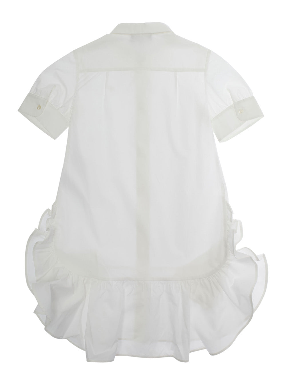 White Dress With Tonal Logo Embroidery On The Front And Puffed Skirt Cotton Girl