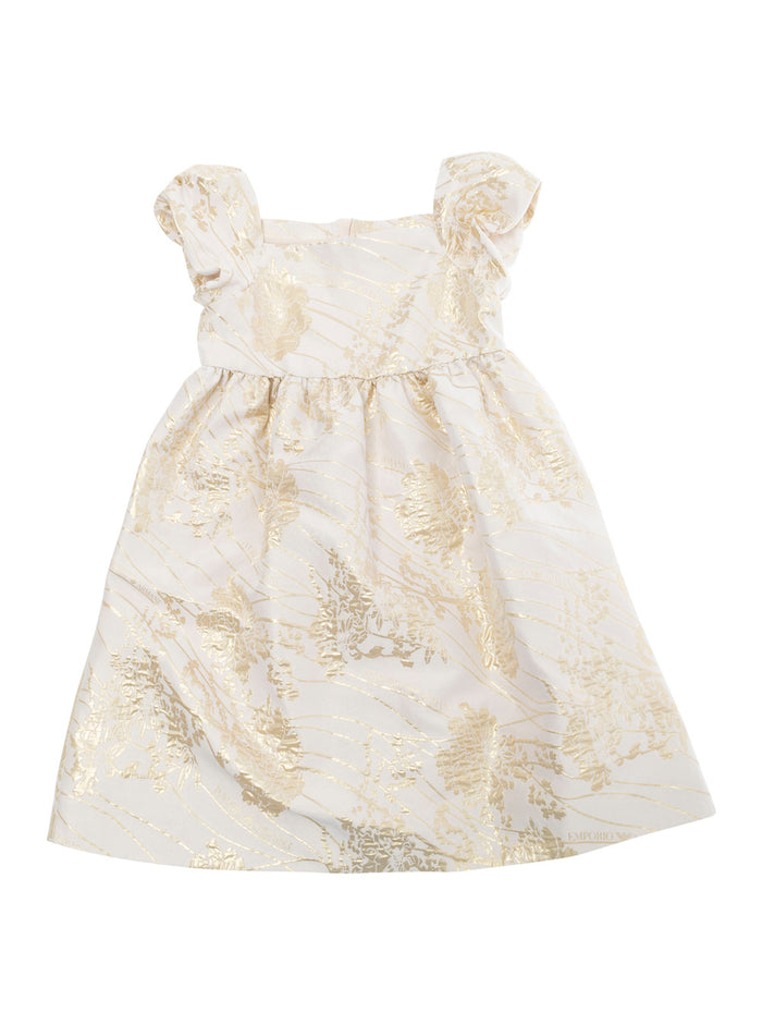 Multicolor Dress With Short Puffed Sleeves And All-Over Floral Motif Tech Fabric Girl
