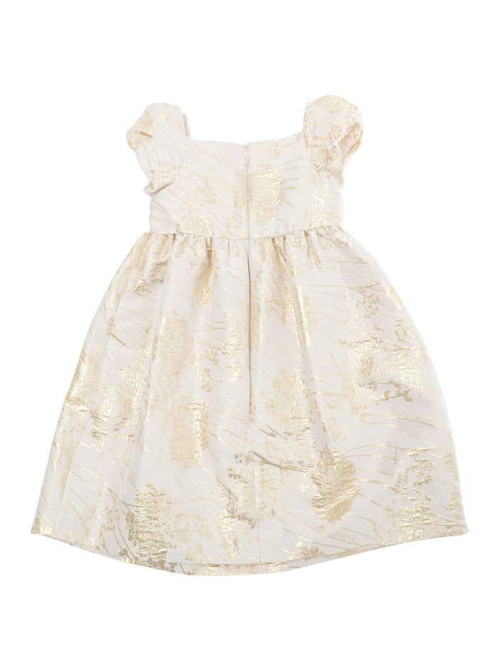 Multicolor Dress With Short Puffed Sleeves And All-Over Floral Motif Tech Fabric Girl