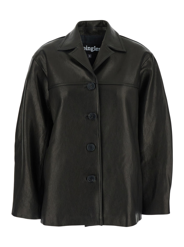 Mac Black Jacket With Notched Revers And Dropped Shoulders Leather Woman Sheepskin