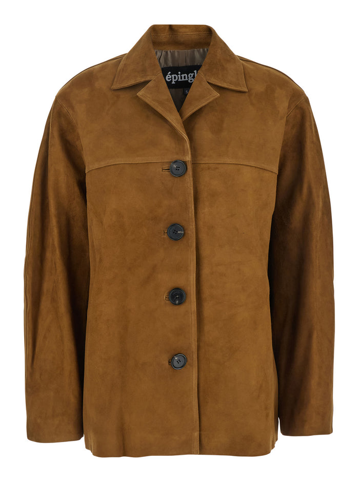 Mac Brown Jacket With Notched Revers And Dropped Shoulders Leather Woman Goat