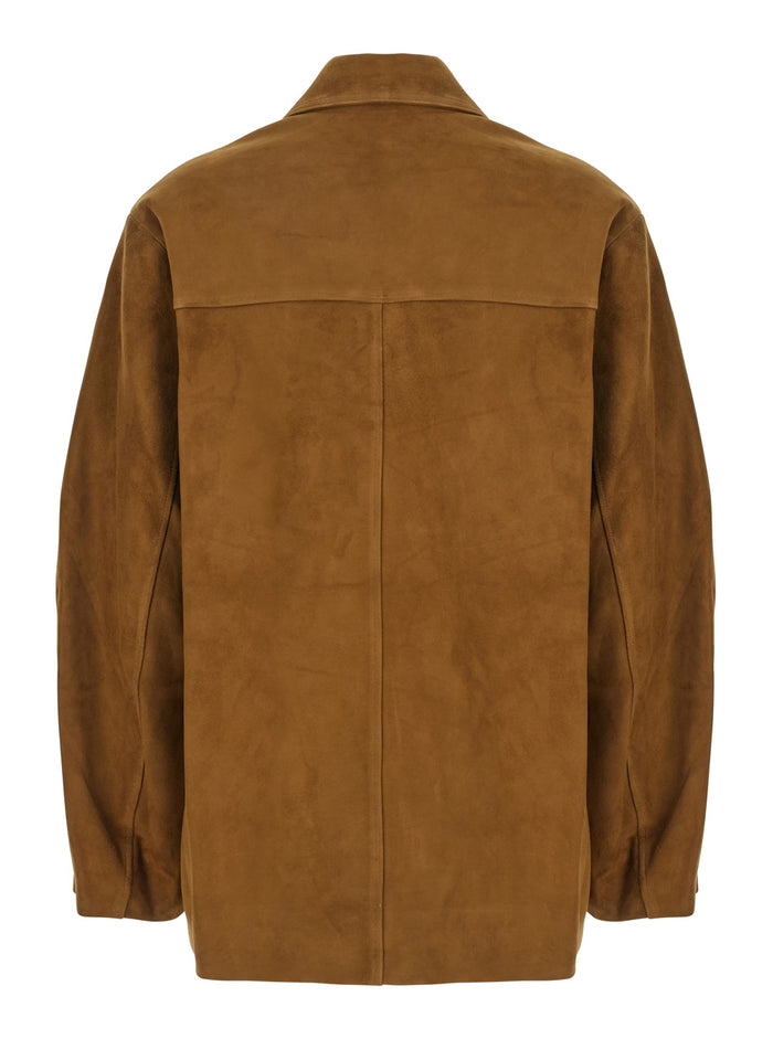 Mac Brown Jacket With Notched Revers And Dropped Shoulders Leather Woman Goat