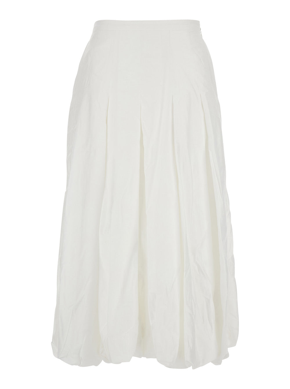 White Skirt with Balloon Design and Pleated Details in Viscose Woman Polyester