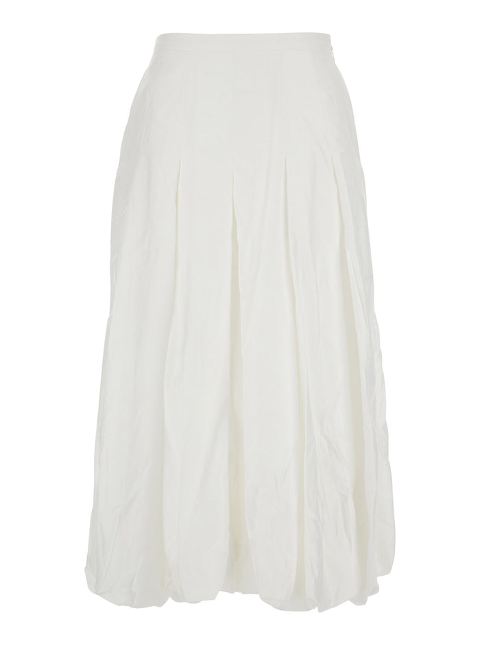 White Skirt with Balloon Design and Pleated Details in Viscose Woman Polyester