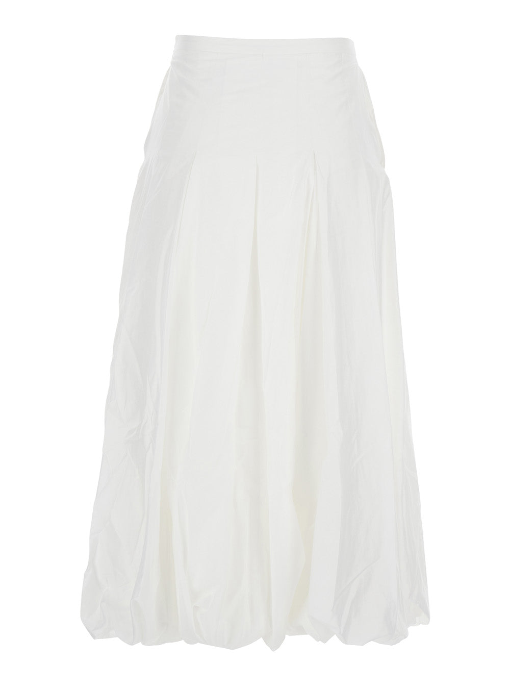 White Skirt with Balloon Design and Pleated Details in Viscose Woman Polyester