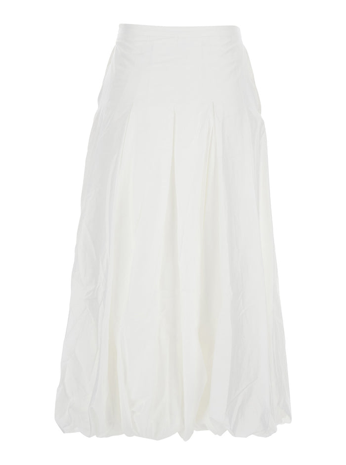 White Skirt with Balloon Design and Pleated Details in Viscose Woman Polyester