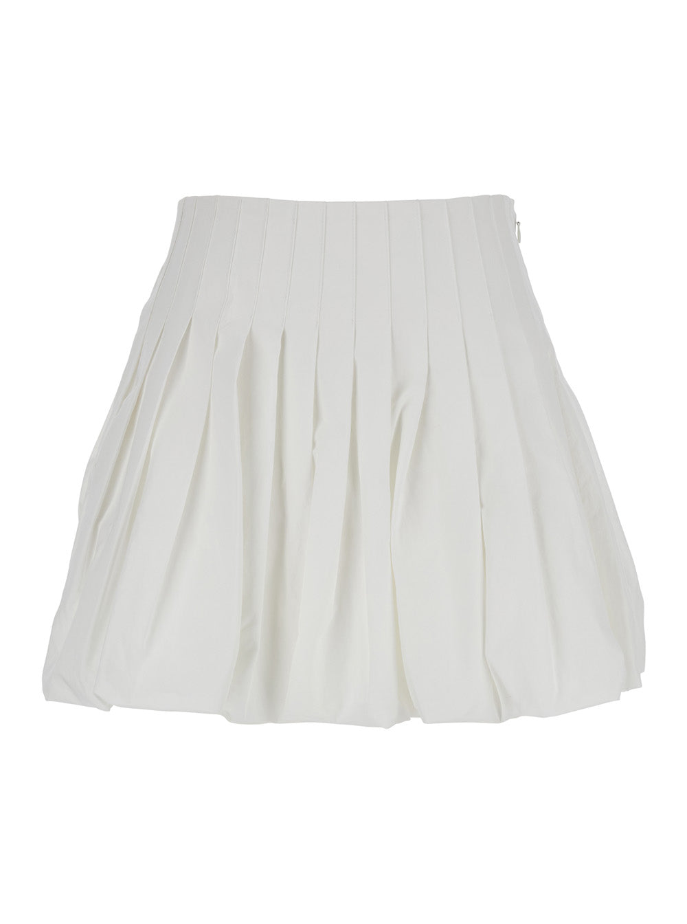 White Mini Skirt With Concealed Side Zip Closure And Pleated Details Cotton Woman