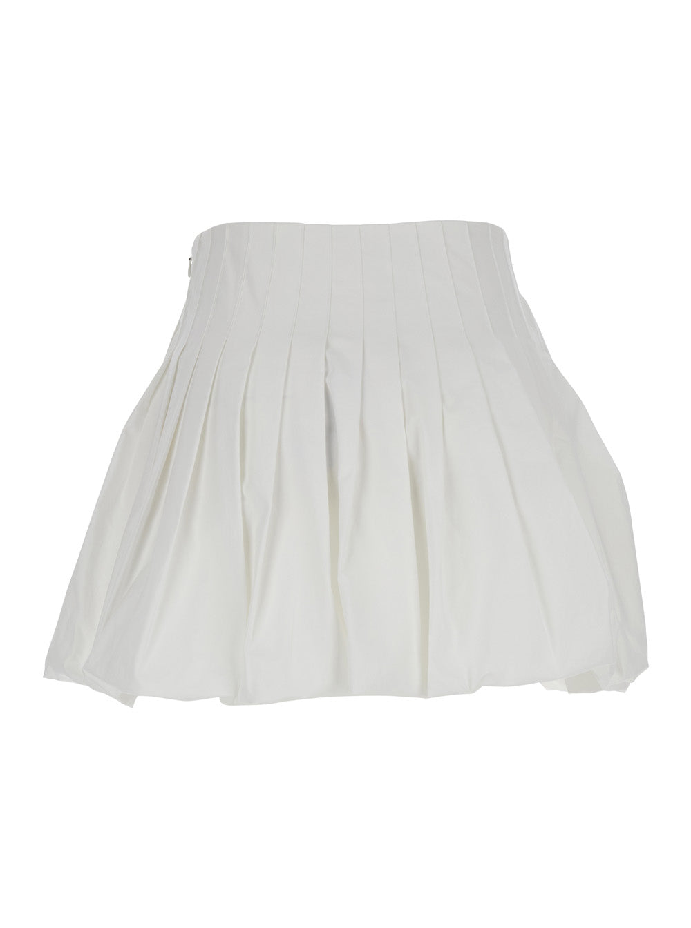 White Mini Skirt With Concealed Side Zip Closure And Pleated Details Cotton Woman