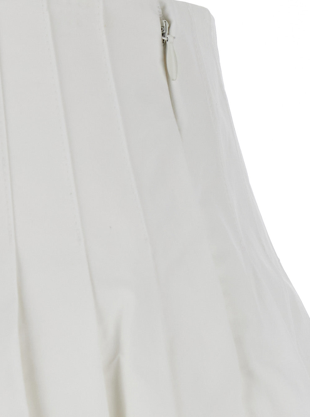 White Mini Skirt With Concealed Side Zip Closure And Pleated Details Cotton Woman