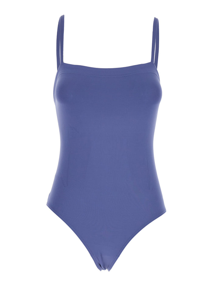 Aquarelle Blue Swimsuit With Square Neck And Spaghetti Straps Tech Fabric Stretch Woman Blu Polyamide Spandex Beachwear