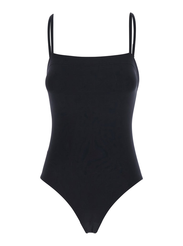 Acquarelle Black One-Piece Swimsuit With Back Neckline Tech Fabric Woman Polyamide Spandex Beachwear