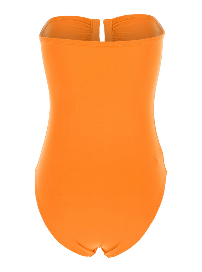 Cassiopee Orange One-Piece Swimsuit With Back Neckline Tech Fabric Woman Polyamide Spandex Beachwear