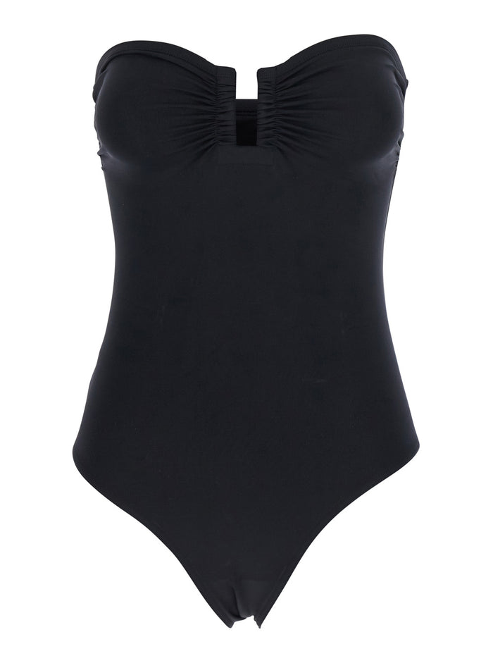 Cassiopee Black One-Piece Swimsuit With Back Neckline Tech Fabric Woman Polyamide Spandex Beachwear